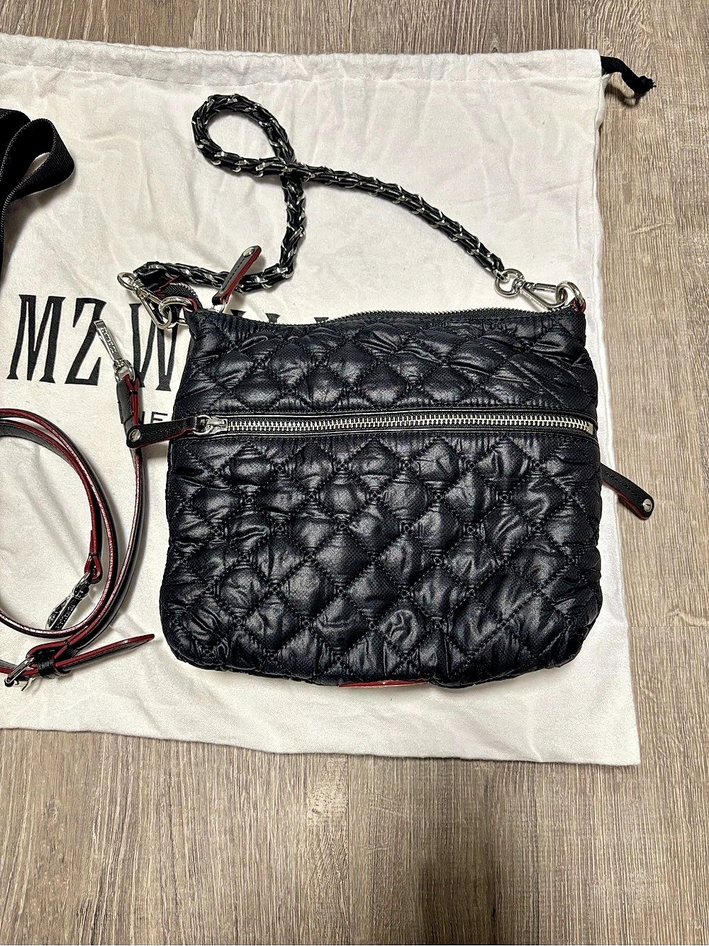 MZ WALLACE Small Crosby Crossbody Sling Black & Red